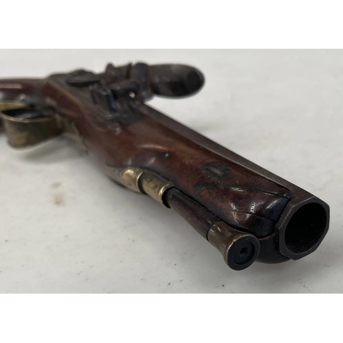 1470 - 16-BORE FLINTLOCK TRAVELLING PISTOL BY WOOLLEY & CO WITH A 15.5CM LONG SIGHTED OCTAGONAL BARREL, LOC... 