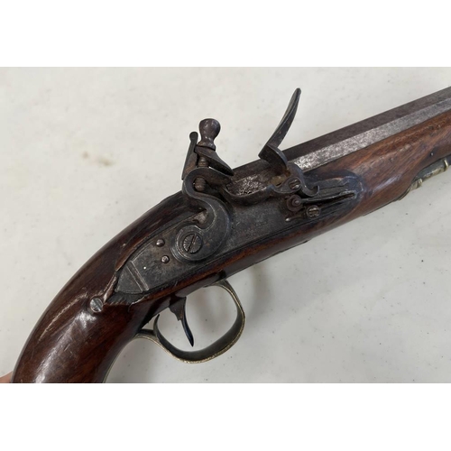 1470 - 16-BORE FLINTLOCK TRAVELLING PISTOL BY WOOLLEY & CO WITH A 15.5CM LONG SIGHTED OCTAGONAL BARREL, LOC... 