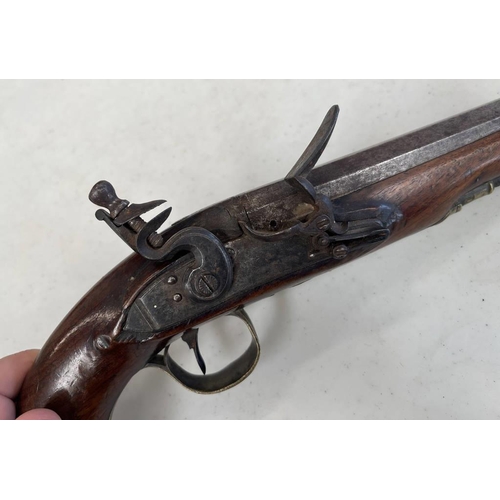 1470 - 16-BORE FLINTLOCK TRAVELLING PISTOL BY WOOLLEY & CO WITH A 15.5CM LONG SIGHTED OCTAGONAL BARREL, LOC... 