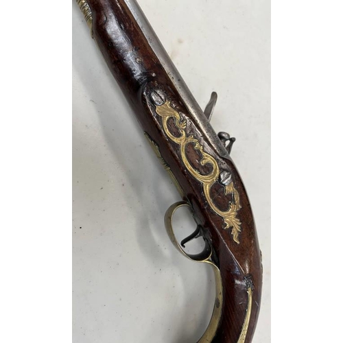 1498 - 18TH CENTURY FLINTLOCK OFFICERS PISTOL BY BENJAMIN BROOKE LONDON, 22CM LONG STEEL BARREL FAINTLY ENG... 