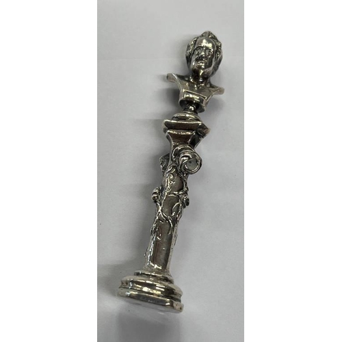 52 - SILVER HANDLED DESK SEAL IN THE FORM OF A BUST ON A PEDESTAL (POSSIBLY BEETHOVEN) BY B MULLER & SON ... 