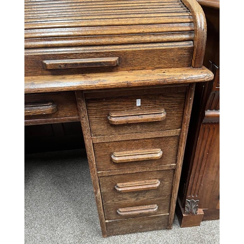 5223 - EARLY 20TH CENTURY OAK ROLL-TOP DESK WITH 9 DRAWERS