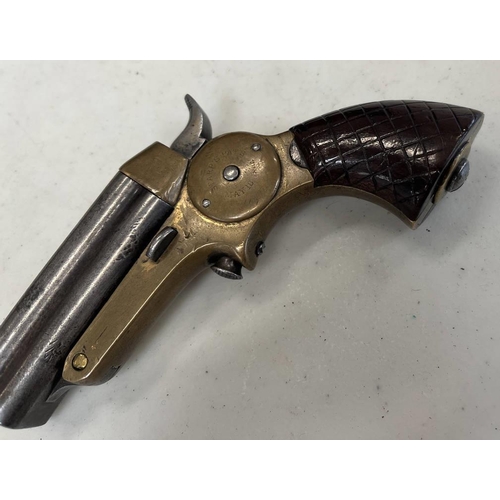 1275 - DERRINGER PISTOL MARKED SHARPS PATS MAY TO  1864, BARREL AND FRAME BOTH STAMPED 5 CROSS HATCHED GRIP... 