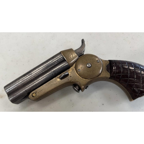 1275 - DERRINGER PISTOL MARKED SHARPS PATS MAY TO  1864, BARREL AND FRAME BOTH STAMPED 5 CROSS HATCHED GRIP... 