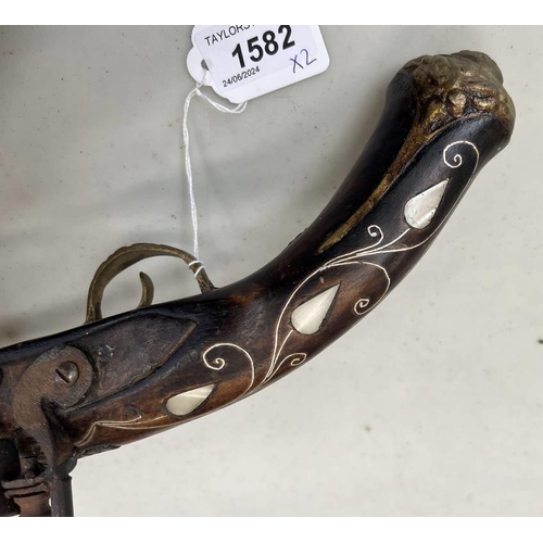 1582 - TWO DECORATIVE FLINTLOCK PISTOLS 45 CM LONG