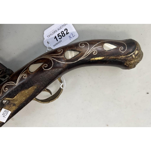 1582 - TWO DECORATIVE FLINTLOCK PISTOLS 45 CM LONG