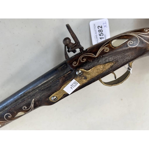 1582 - TWO DECORATIVE FLINTLOCK PISTOLS 45 CM LONG