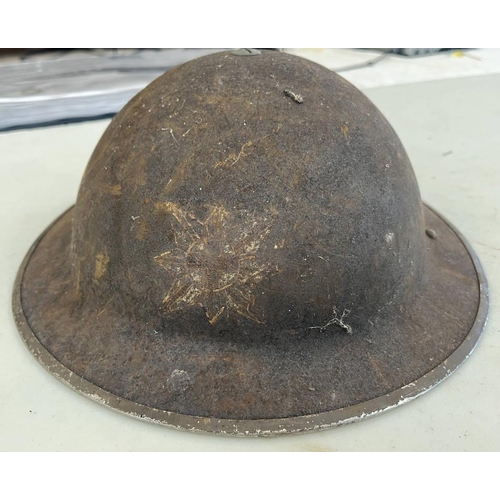 1626 - BRITISH WW2 1930'S BRODIE HELMET WITH LINER & CHIN STRAP, SHELL STAMPED WITH DATE (193?)