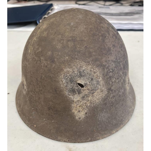 1628 - WW2 ERA JAPANESE TYPE 90 HELMET MARKED WITH AN S TO INTERIOR