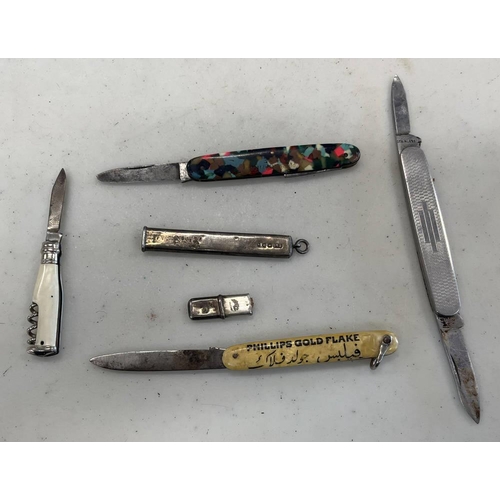 1645 - SELECTION OF POCKET KNIVES TO INCLUDE SAYNOR, VICTORIAN SILVER & MOTHER OF PEARL KNIFE, GILL KNIFE, ... 