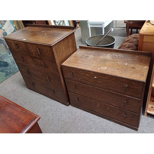 5293 - OAK CHEST OF 2 SHORT OVER 3 LONG DRAWERS & OAK CHEST 3 DRAWERS.