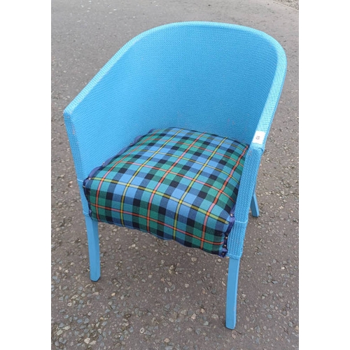 10 - BASKET WEAVE TUB CHAIR WITH TARTAN CUSHION SEAT