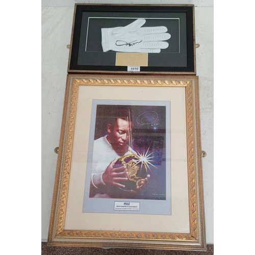 1010 - THOMAS BJORN FRAMED SIGNED GOLF GLOVE AND PELE TRIBUTE FRAMED PRINT  -2-