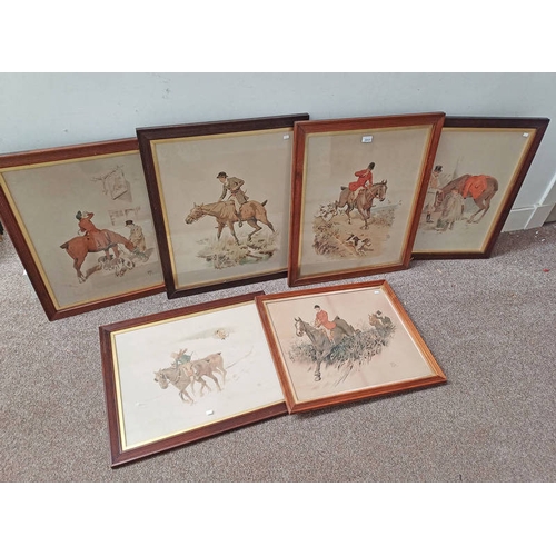 1014 - SET OF 5 19TH CENTURY OAK FRAMED COLOURED HUNTING LITHOGRAPHS TO INCLUDE HARK HALLOA, THE RED LION, ... 