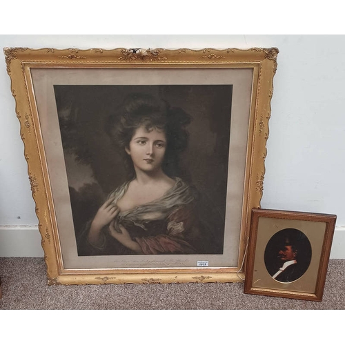 1015 - GILT FRAMED PORTRAIT AFTER GAINSBOROUGH, MISS ELIZA ANN LINLEY, 59CM X 48CM, & GILT FRAMED OIL PAINT... 