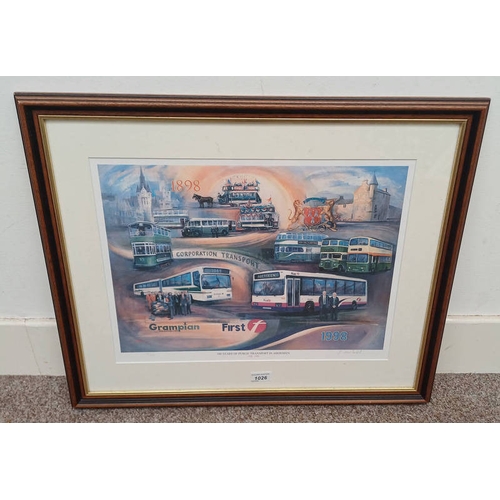 1026 - ERIC AULD '100 YEARS OF PUBLIC TRANSPORT ABERDEEN' SIGNED IN PENCIL FRAMED PRINT 99/500 38CM X 49 CM