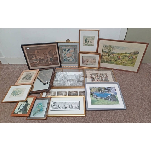 1028 - SELECTION OF PRINTS ETC TO INCLUDE; E COCHRANE, VENICE, LABEL TO REVERSE, GILT FRAMED WATER COLOUR, ... 