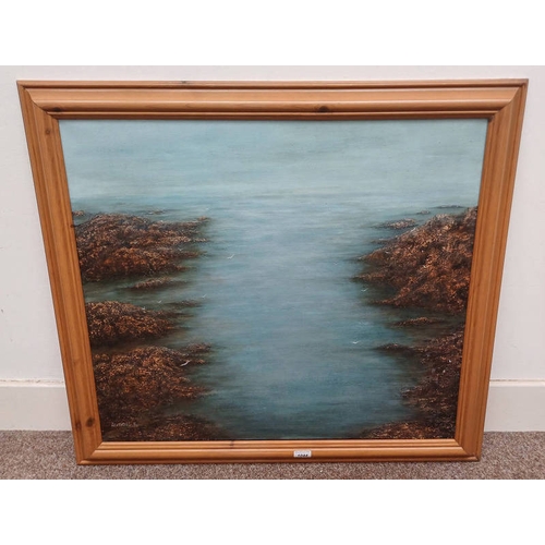 1044 - NECHAMA LEVENDELL 'ROCKY SHORE' SIGNED FRAMED OIL ON CANVAS 70CM X 79 CM