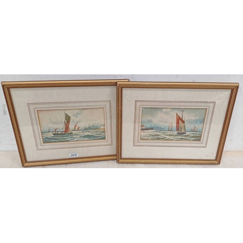 1047 - F MORTIMER SAILING BOAT SCENES SIGNED 2 FRAMED WATERCOLOURS 14 X 25 CM EACH