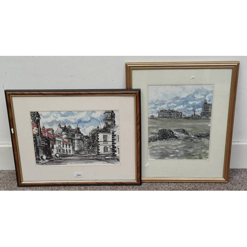 1051 - FRANK WATSON, 2 FRAMED PRINTS OF FIFE & ST ANDREWS, BOTH SIGNED IN PENCIL, 34CM X 26CM & 25CM X 36CM