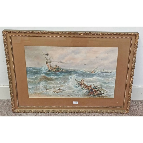 1069 - A BRAVE ATTEMPT, MONOGRAMMED C.E.K. AND DATED 1899, GILT FRAMED WATER COLOUR, 43 CM X 64 CM