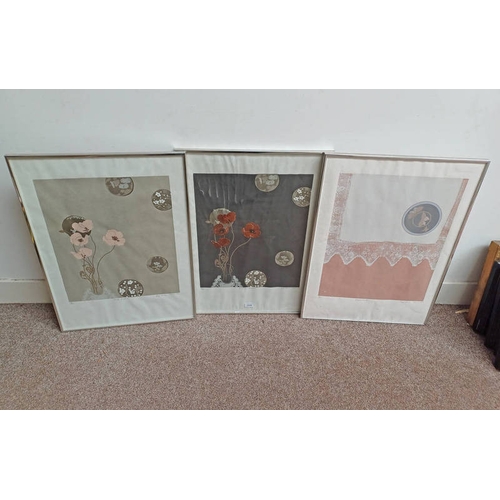 1102 - 3 FRAMED BEL COWIE PRINTS: JAPANESE INLAY, MINOR POPPIES & PALE POPPIES, ALL SIGNED IN PENCIL, 56 X ... 