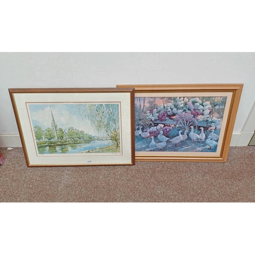 1118 - CHRIS SILVER, 'RIVER SCENE', SIGNED IN PENCIL, FRAMED PRINT, AND RON RICKS, ' EVENING CONGREGATION',... 