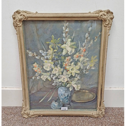 1120 - L A DARCY PEARCE EASTER FLOWERS SIGNED, LABEL TO REVERSE GILT FRAMED PASTEL 52 X 40 CM