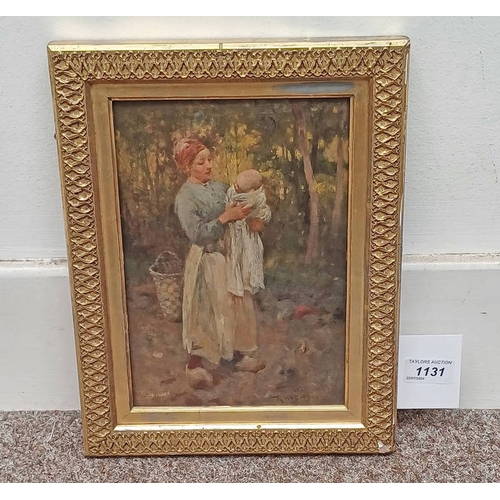 1131 - R MCGREGOR HIS FIRST DAY OUT SIGNED GILT FRAMED OIL ON BOARD 24 X 16 CM