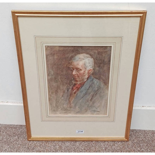 1134 - HENRY WRIGHT KERR A GALOWAY PEASANT SIGNED, LABEL TO REVERSE FRAMED WATERCOLOUR 33 X 26 CM