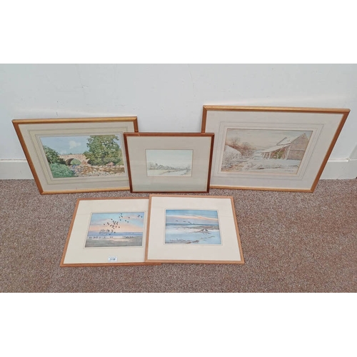 1138 - PETER SCOTT 2 FRAMED PRINTS OF DUCKS/GEESE, W M NEWLANDS 'THE UNTRODDEN SNOW' SIGNED WATERCOLOUR, & ... 