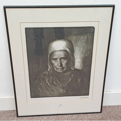 1141 - LOUIS MARIE DESIRE LUCAS PORTRAIT OF A LADY SIGNED IN PENCIL FRAMED ETCHING 9/50 63 X 49 CM