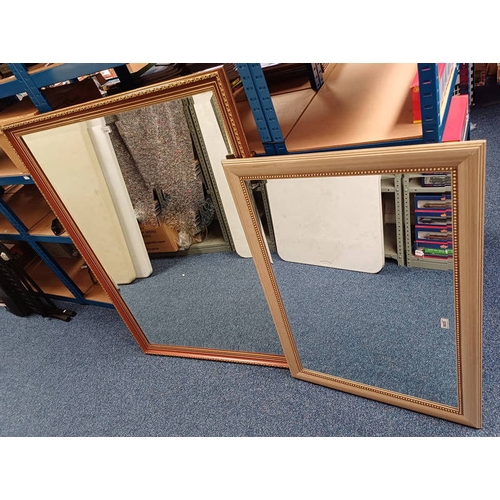 1161 - RED & GILT FRAMED RECTANGULAR MIRROR WITH BEVELLED EDGE. INNER DIMENSIONS 88 X 119 CMS AND ONE OTHER... 