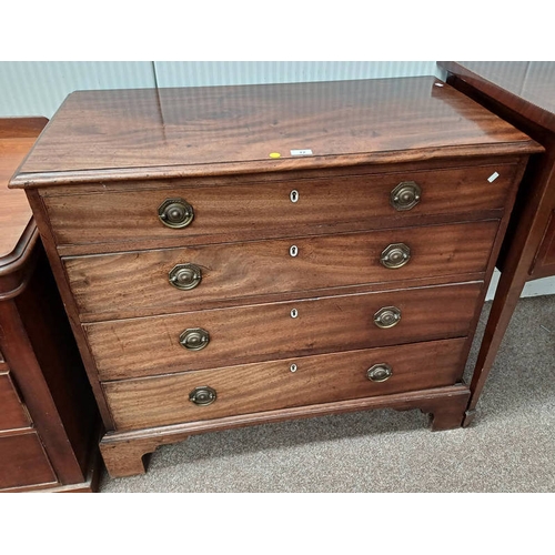 12 - 19TH CENTURY MAHOGANY CHEST OF DRAWERS WITH 4 LONG GRADUATED DRAWERS ON BRACKET SUPPORTS.  85 CM TAL... 