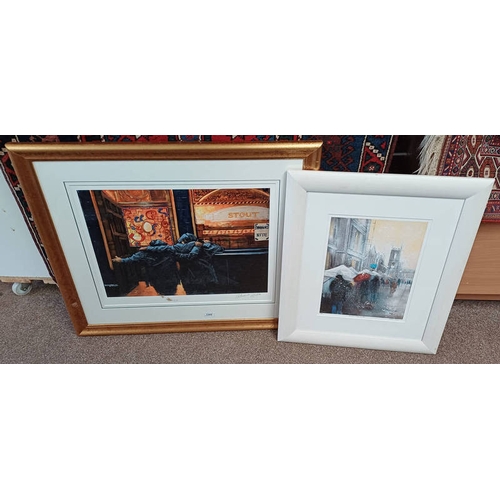 1202 - 2 FRAMED PRINTS, ALEXANDER MILLAR; 'DOMINOES NIGHT', SINGED IN PENCIL, 51 CM X 63 CM AND DEBBIE NEIL... 