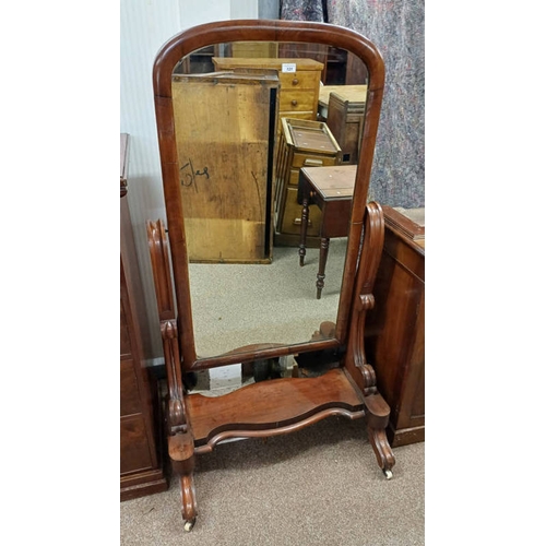 121 - 19TH CENTURY MAHOGANY CHEVAL MIRROR. 151 CM TALL