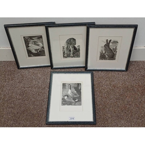 1219 - 4 PRINTS OF ANIMALS IN MATCHING FRAMES, 22CM X 14CM