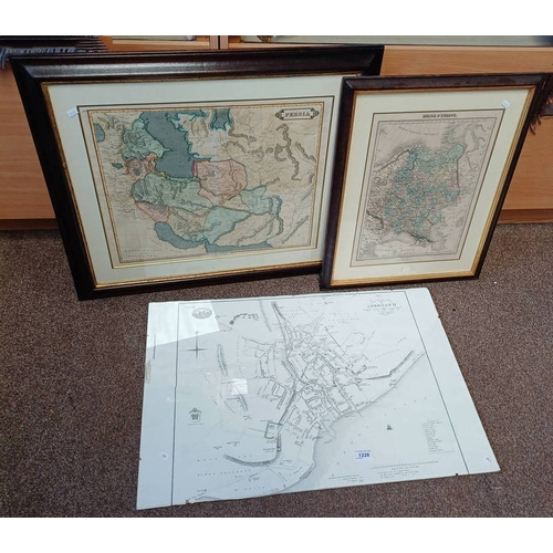 1228 - 3 FRAMED MAPS OF RUSSIA, PERSIA AND OLD ARBROATH