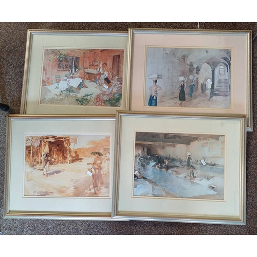 1229 - 4 FRAMED W RUSSELL FLINT PRINTS OF VARIOUS SCENES, UNSIGNED