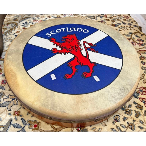 1275 - WALTONS HAND DRUM MARKED SCOTLAND TO FRONT, 45CM ACROSS