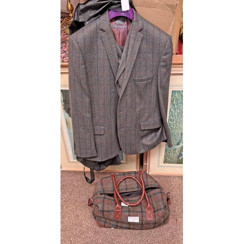 1277 - HARRIS TWEED BAG AND A FELLINI JACKET AND WAIST COAT AND A PAIR OF TROUSERS  -2-