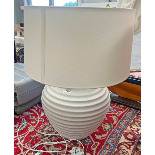 1332 - PORCELAIN TABLE LAMP WITH SHADE, 63CM TALL