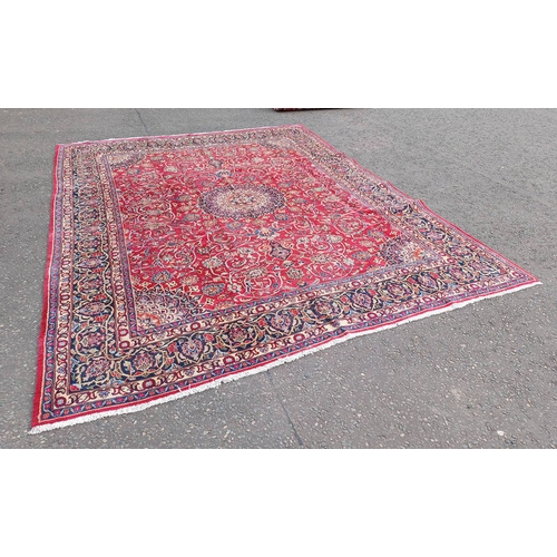 1381 - RICH RED GROUND PERSIAN KASHAN CARPET WITH CENTRAL MEDALLION DEIGN 390 X 295CM