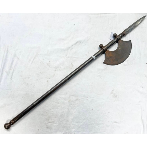 1418 - MIDDLE EASTERN BATTLE AXE OF ALL STEEL CONSTRUCTION, SPEAR TIP ON A STEEL SHAFT WITH AXE HEAD, 95.5C... 