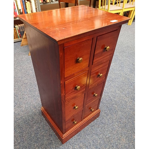 15 - MAHOGANY CHEST OF DRAWERS WITH 8 DRAWERS ON PLINTH BASE. - HEIGHT 93 CMS