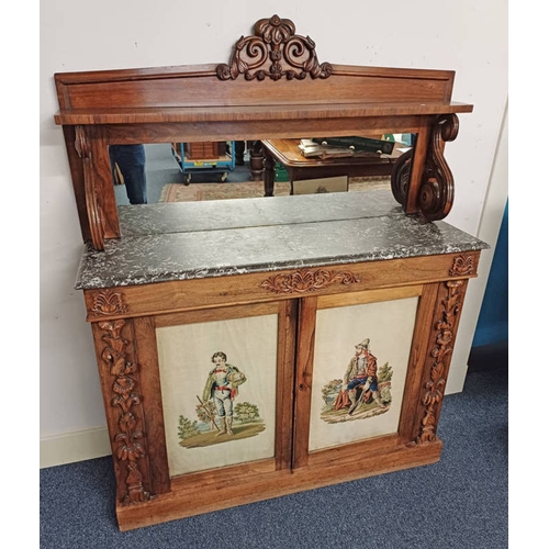 2 - 19TH CENTURY ROSEWOOD MIRROR BACK MARBLE TOPPED CHIFFONIER WITH CARVED DECORATION & 2 PANEL CLASSICA... 