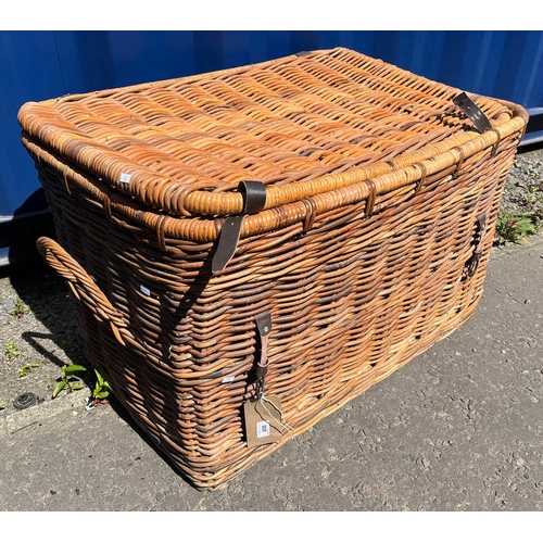 206 - LARGE LIDDED WICKER BASKET.  56 CM TALL X 88 CM WIDE