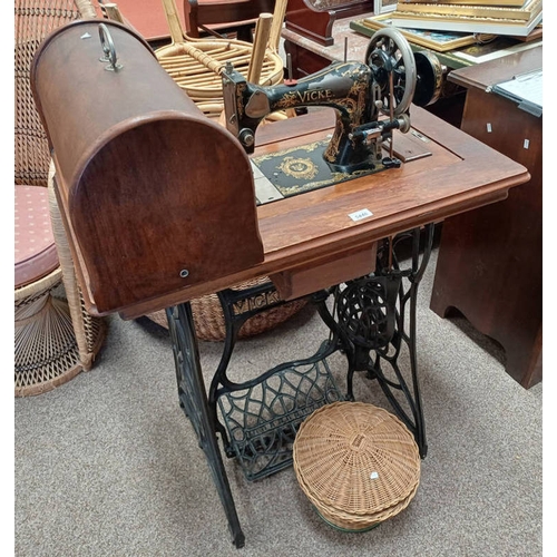 207 - VICKERS SEWING MACHINE ON CAST IRON TREADLE