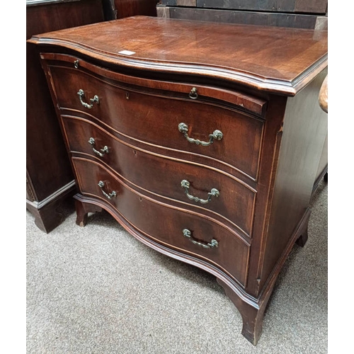 21 - LATE 19TH CENTURY MAHOGANY CHEST WITH SERPENTINE FRONT & BRUSHING SLIDE OVER 3 DRAWERS ON BRACKET SU... 