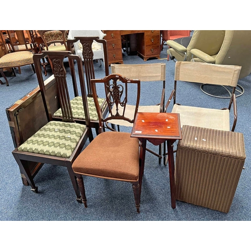 213 - 2 METAL FRAMED FOLDING DIRECTOR'S CHAIRS, PAIR OF MAHOGANY HAND CHAIRS ON SQUARE TAPERED SUPPORTS, E... 